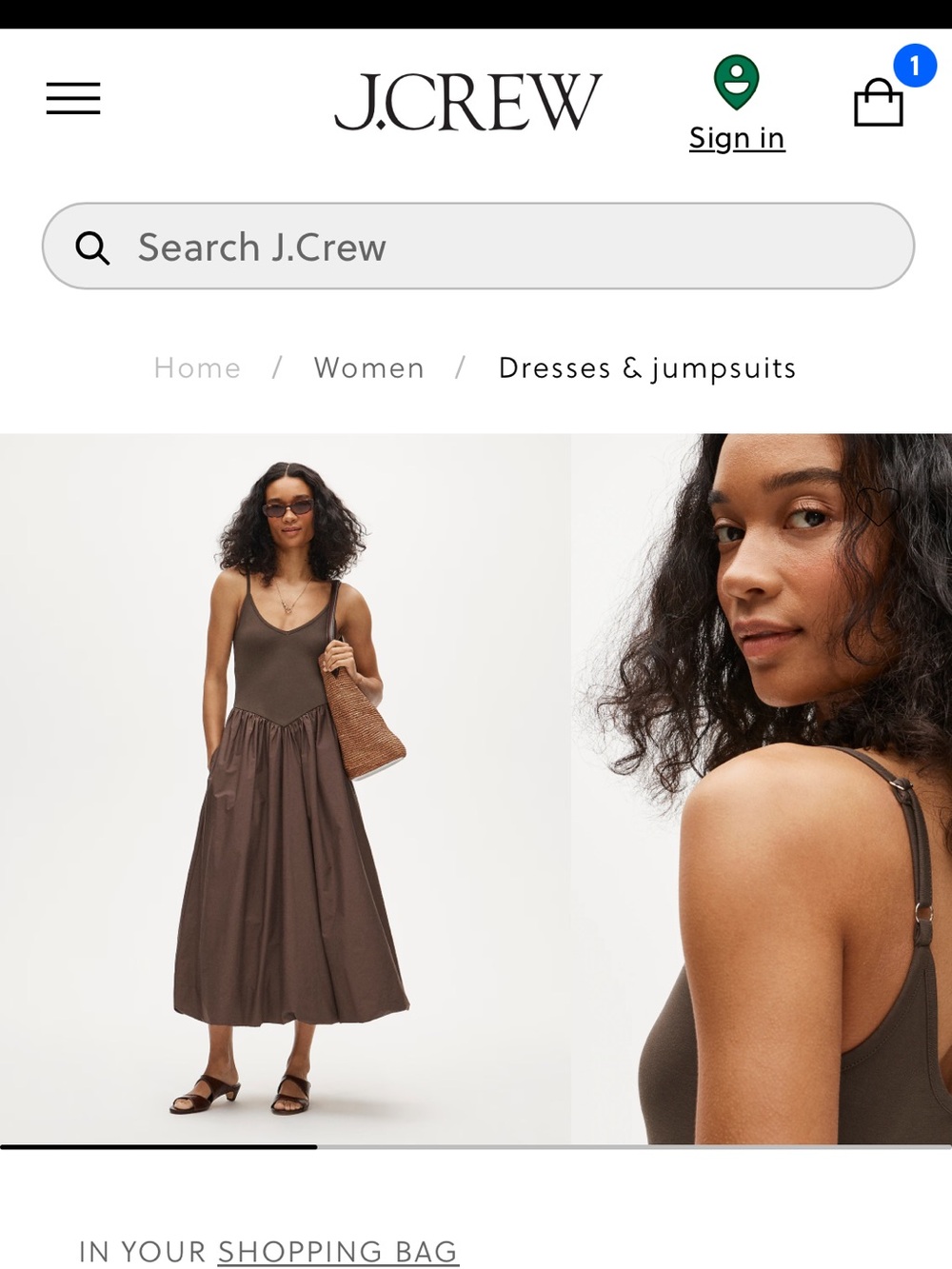 J. Crew Chocolate Brown Midi Dress with Spaghetti Straps